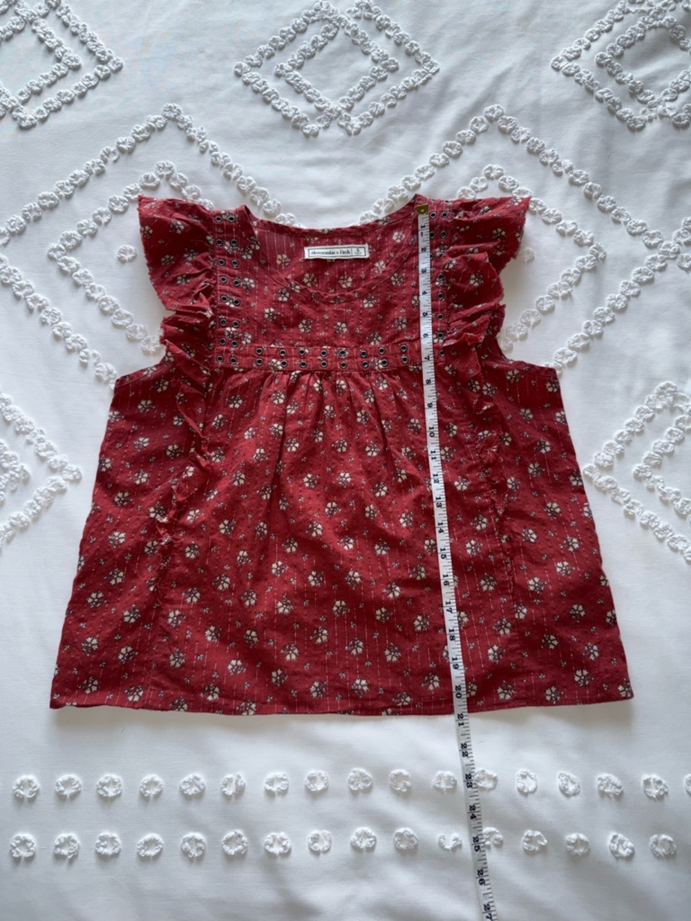 Abercrombie & Fitch Rust Floral Eyelet Ruffle Top - Picture 7 of 8